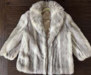 Silver Fox Faux Fur Coat Jacket Womens M/L Sevet Open Front Classic